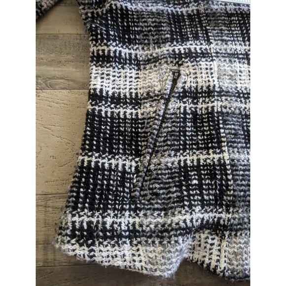 Lucky Brand Black White Plaid Woven Angle Zipper Crop Blazer Jacket Sz L Classy - Picture 10 of 11